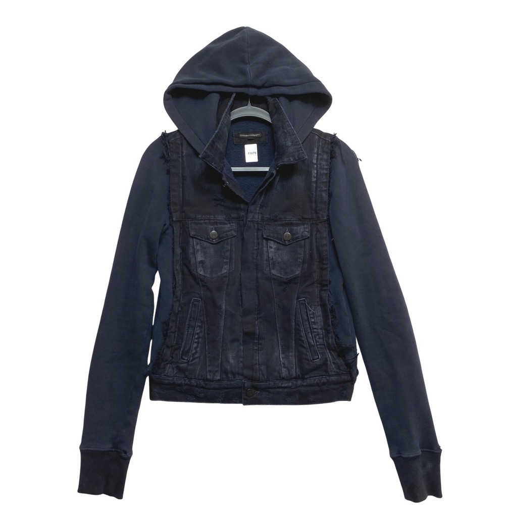 Citizens of Humanity Denim Hoodie Jacket Womens S Black Distressed Mixed Media